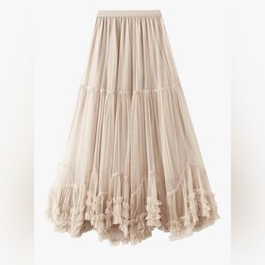 Elegant Tulle Maxi Skirt- Apricot